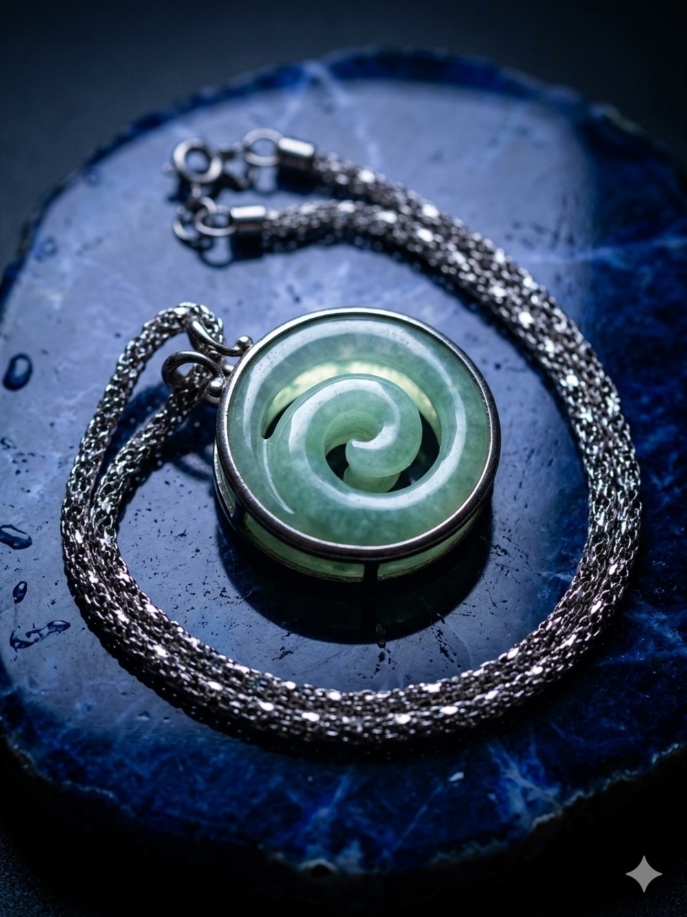 Nephrite Jade Spiral Pendant - Sterling Silver Setting with chain included